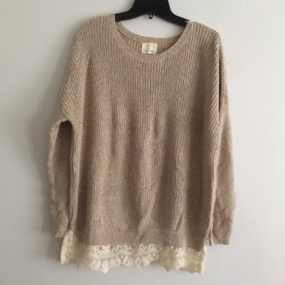 Pins & Needles Sweaters - Pins and Needles tan sweater with lace Urban Outfitters medium